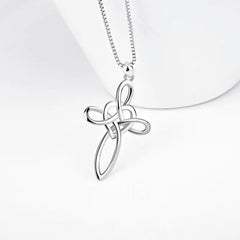 Elegant Heart Cross Silver Necklace