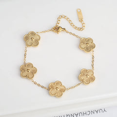 Stainless Steel Five-Leaf Flower Bracelet