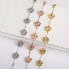 Stainless Steel Five-Leaf Flower Bracelet
