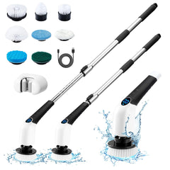 Electric Spin Scrubber 2024 New Cordless Cleaning Brush with 8 Replaceable Brush Heads Power Shower Scrubber Long Handle Extendable Handheld Electric Scrubber for Bathroom Floor Tub Tile