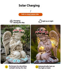 Resin Prayer Angel Solar Energy Outdoor Yard Lamp