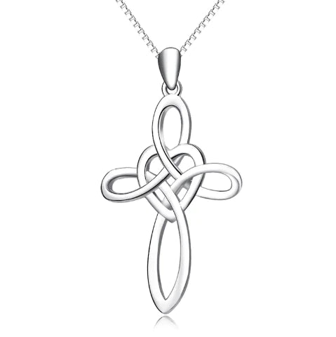 Elegant Heart Cross Silver Necklace
