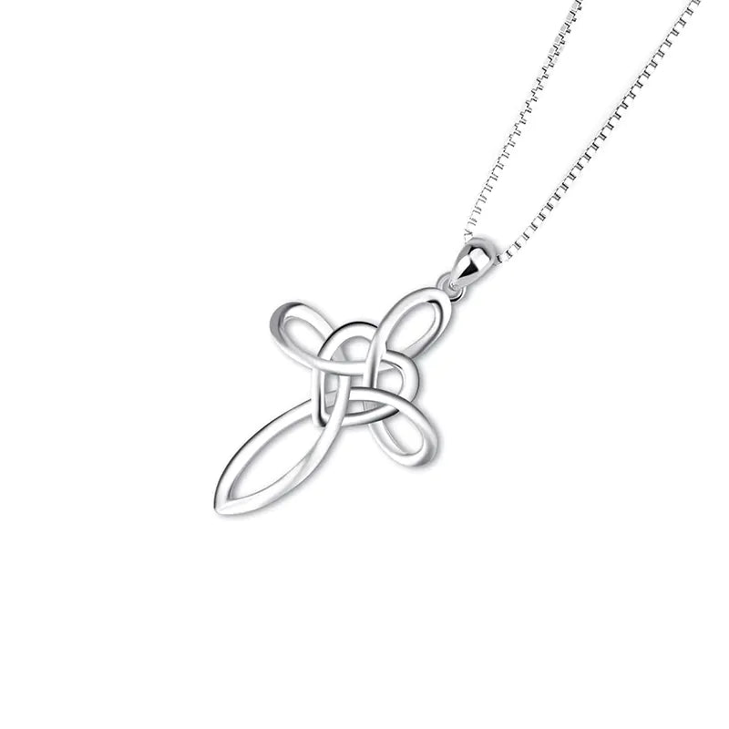 Elegant Heart Cross Silver Necklace