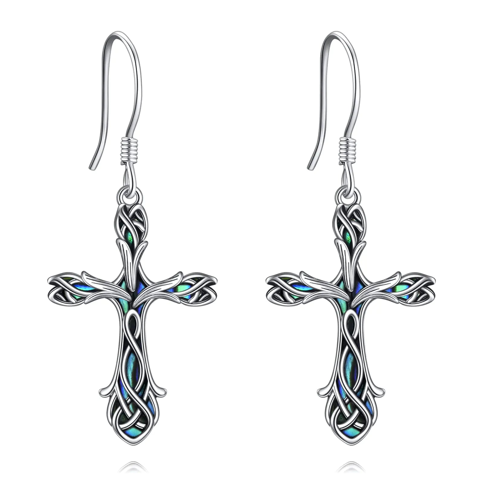 Sterling Silver Celtic Tulip Cross Earrings