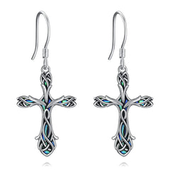 Sterling Silver Celtic Tulip Cross Earrings
