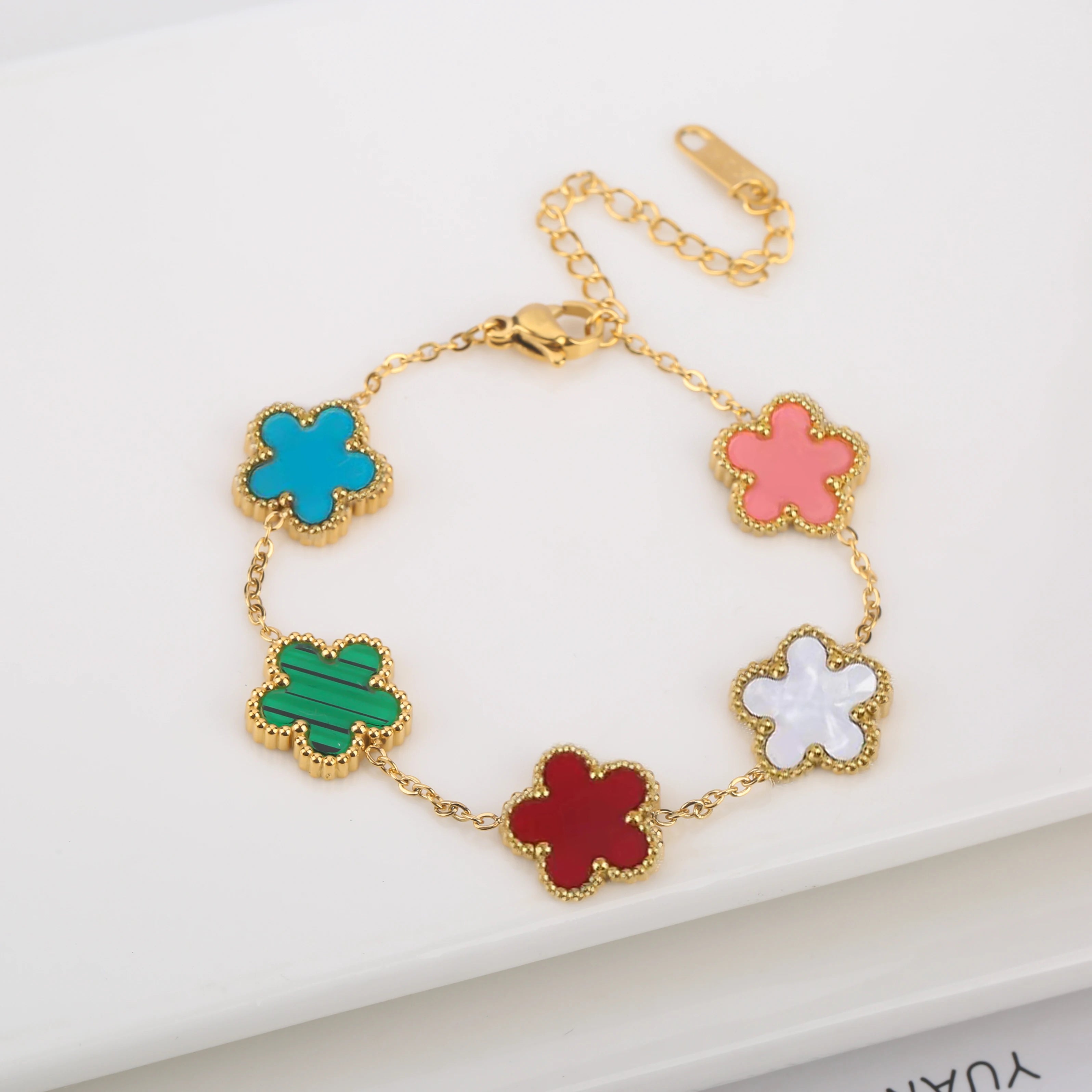 Stainless Steel Five-Leaf Flower Bracelet