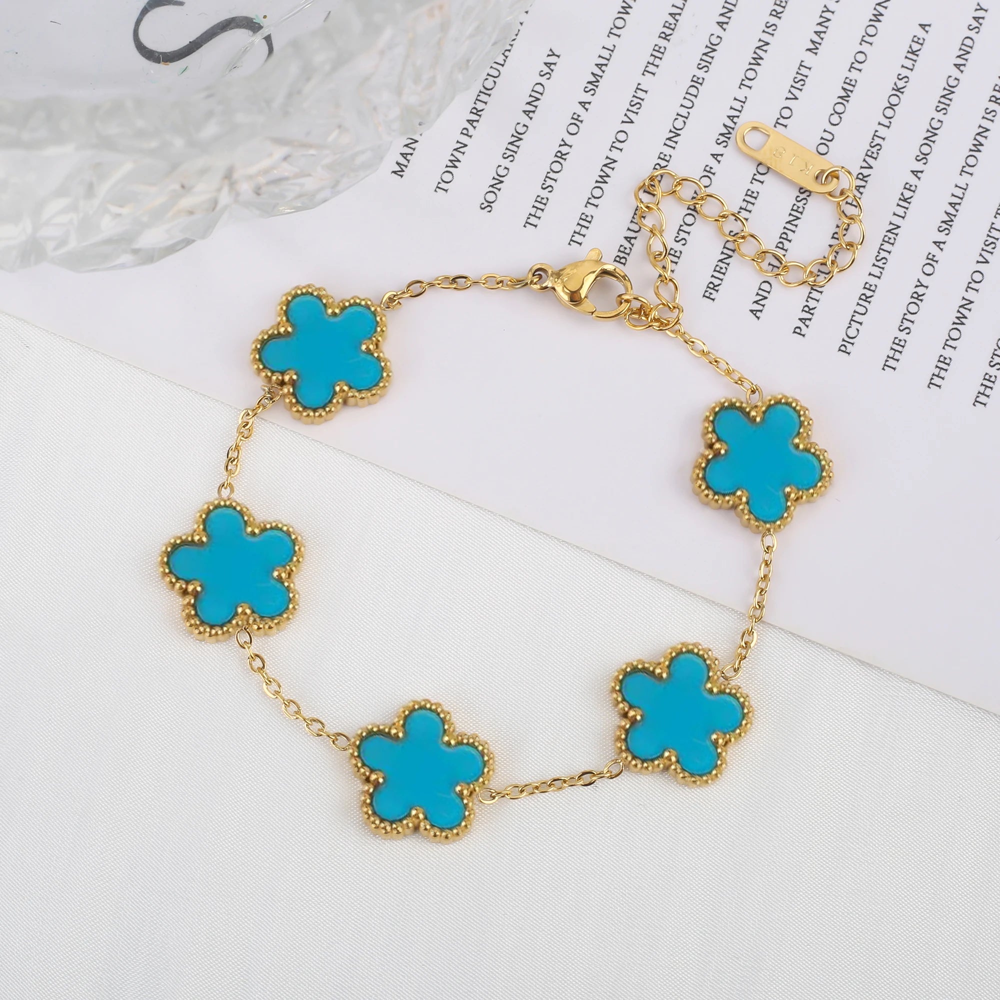 Stainless Steel Five-Leaf Flower Bracelet