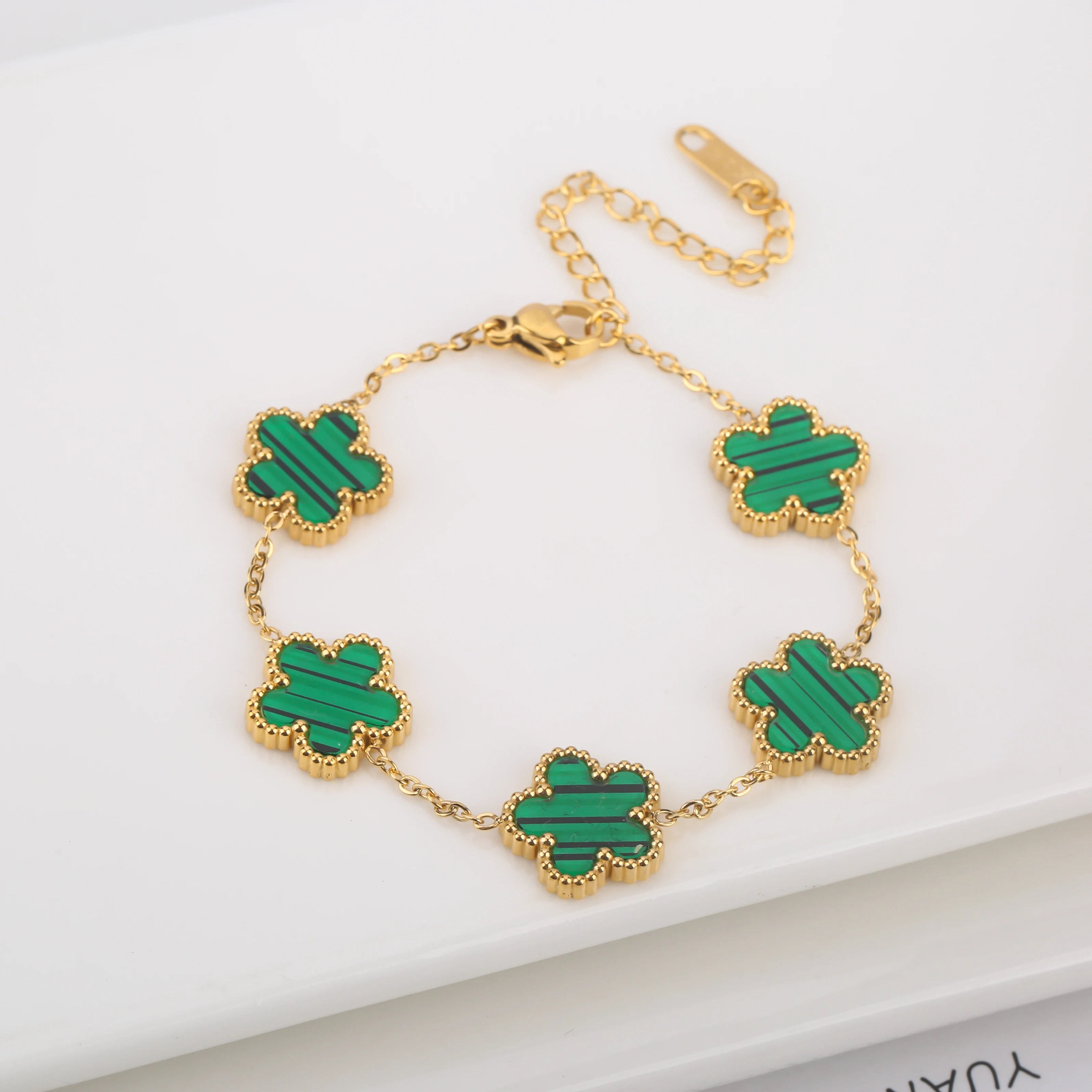 Stainless Steel Five-Leaf Flower Bracelet