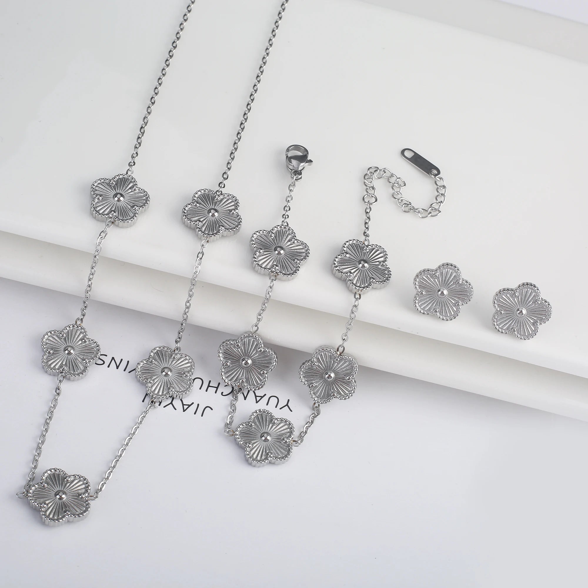 Stainless Steel Five-Leaf Flower Bracelet