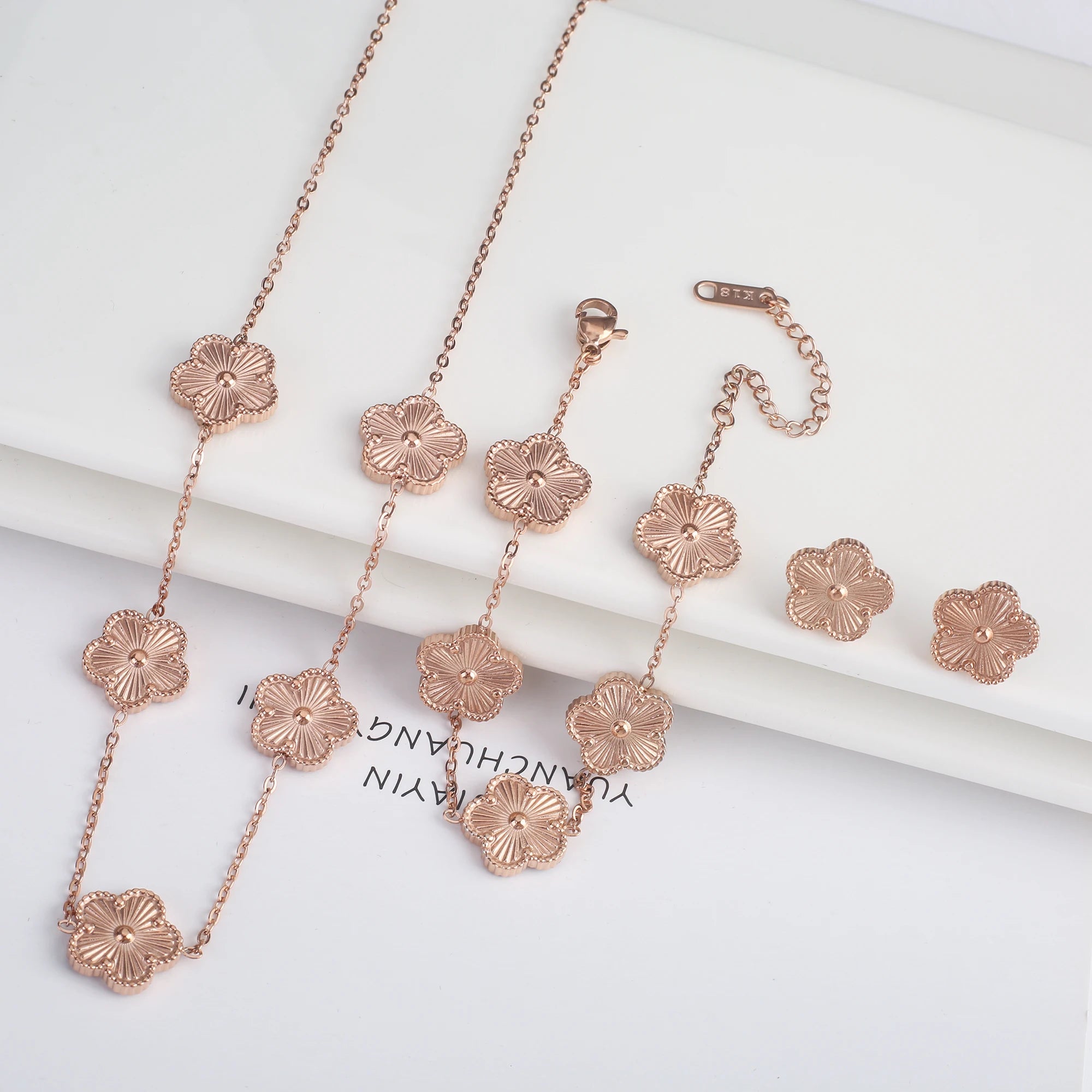 Stainless Steel Five-Leaf Flower Bracelet