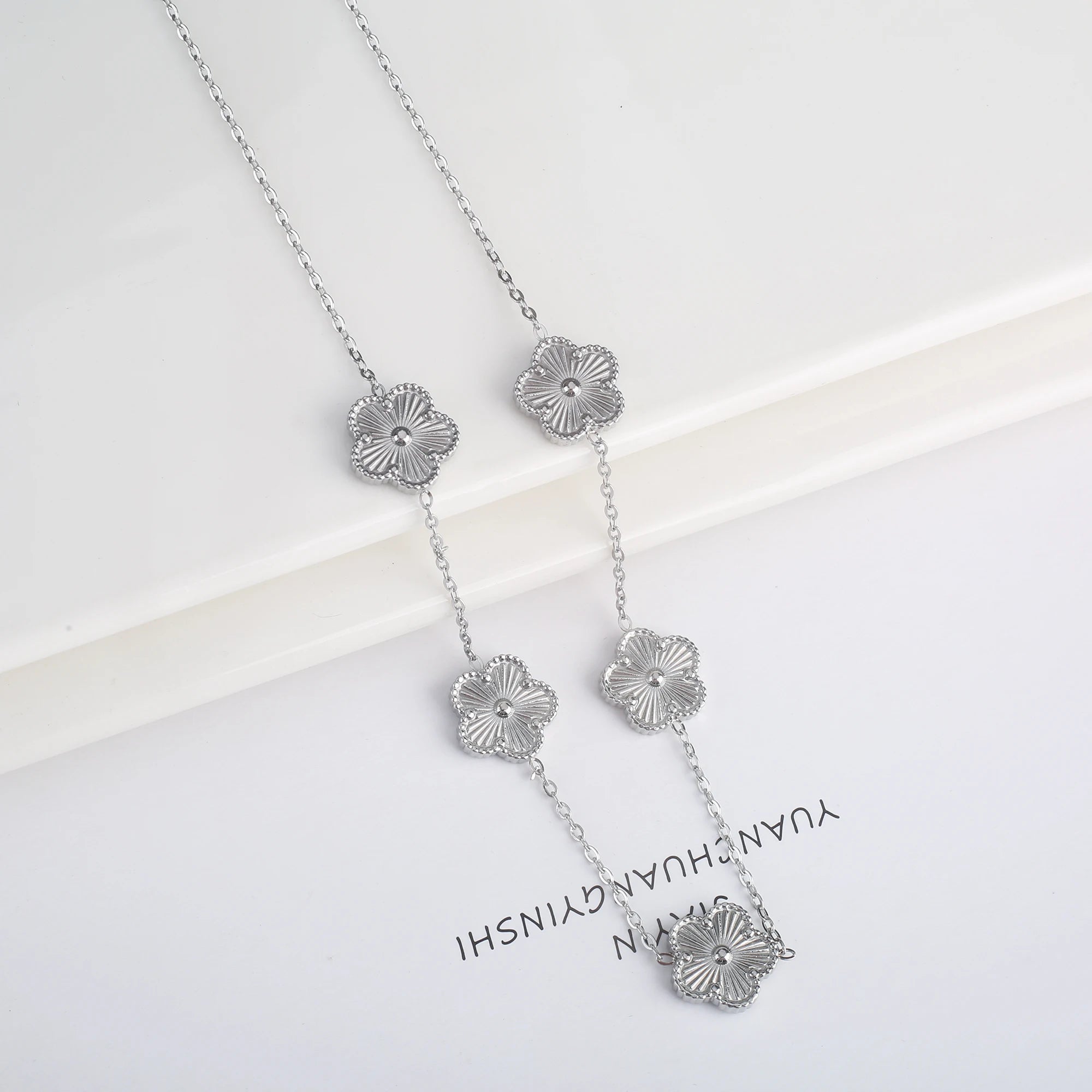 Stainless Steel Five-Leaf Flower Bracelet