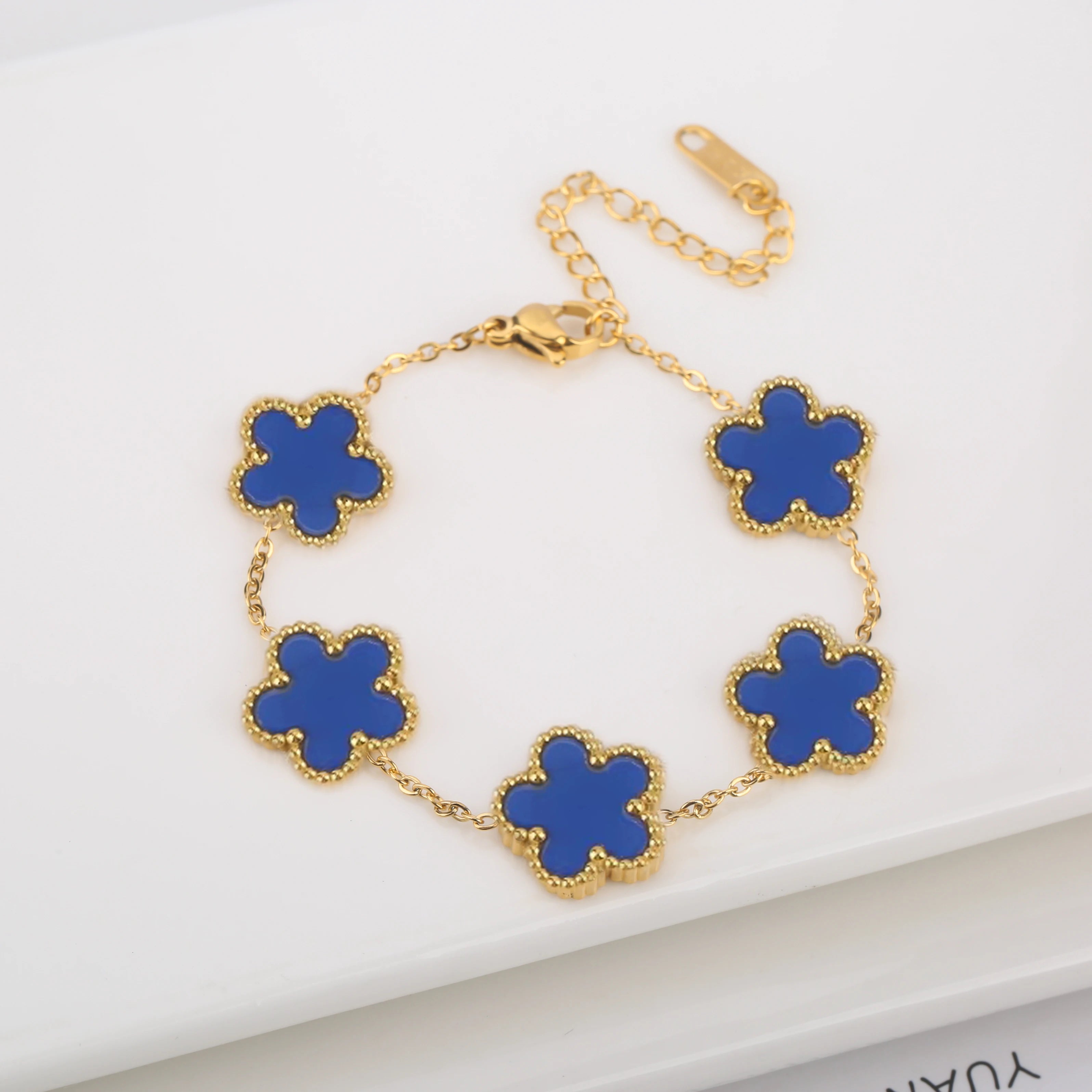 Stainless Steel Five-Leaf Flower Bracelet