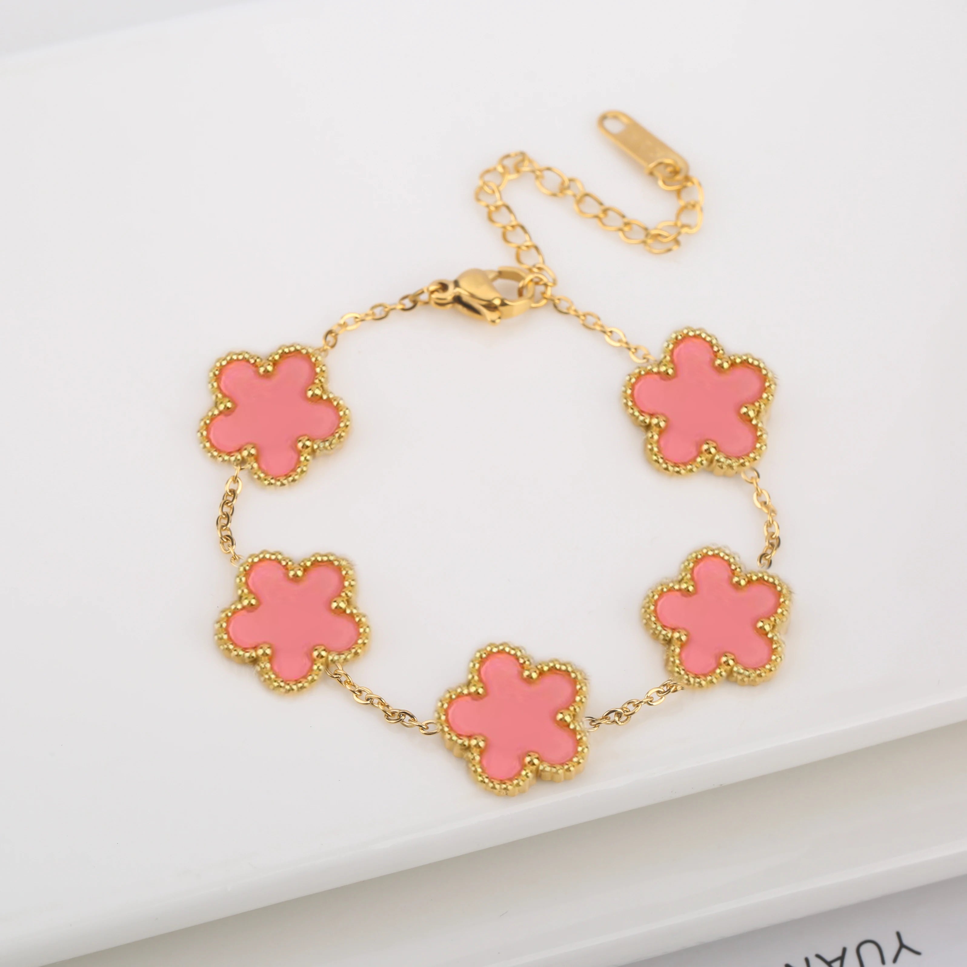 Stainless Steel Five-Leaf Flower Bracelet