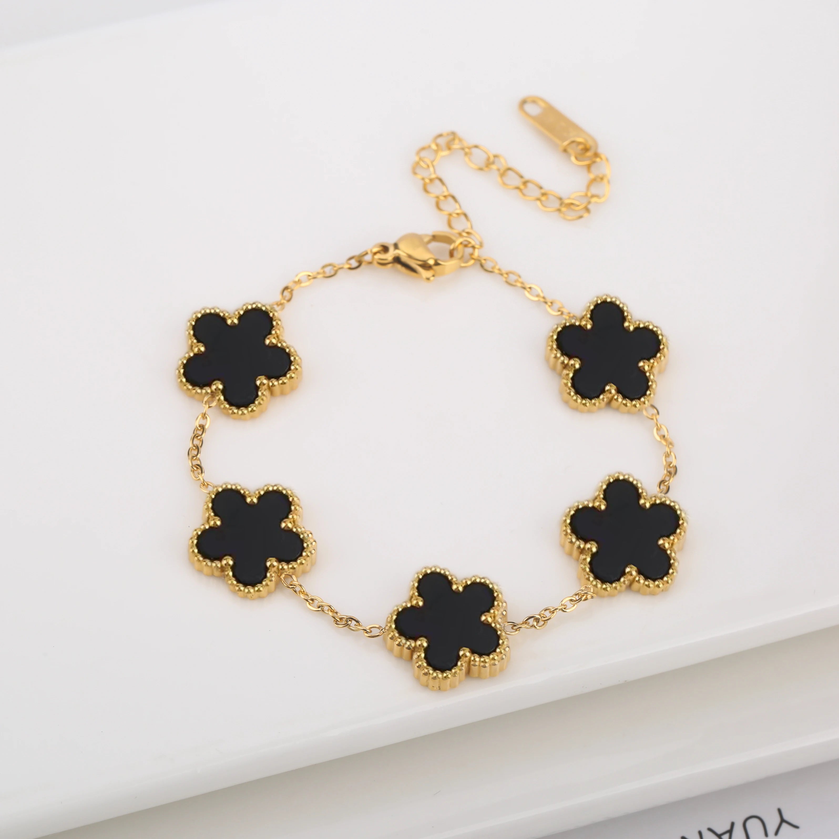 Stainless Steel Five-Leaf Flower Bracelet