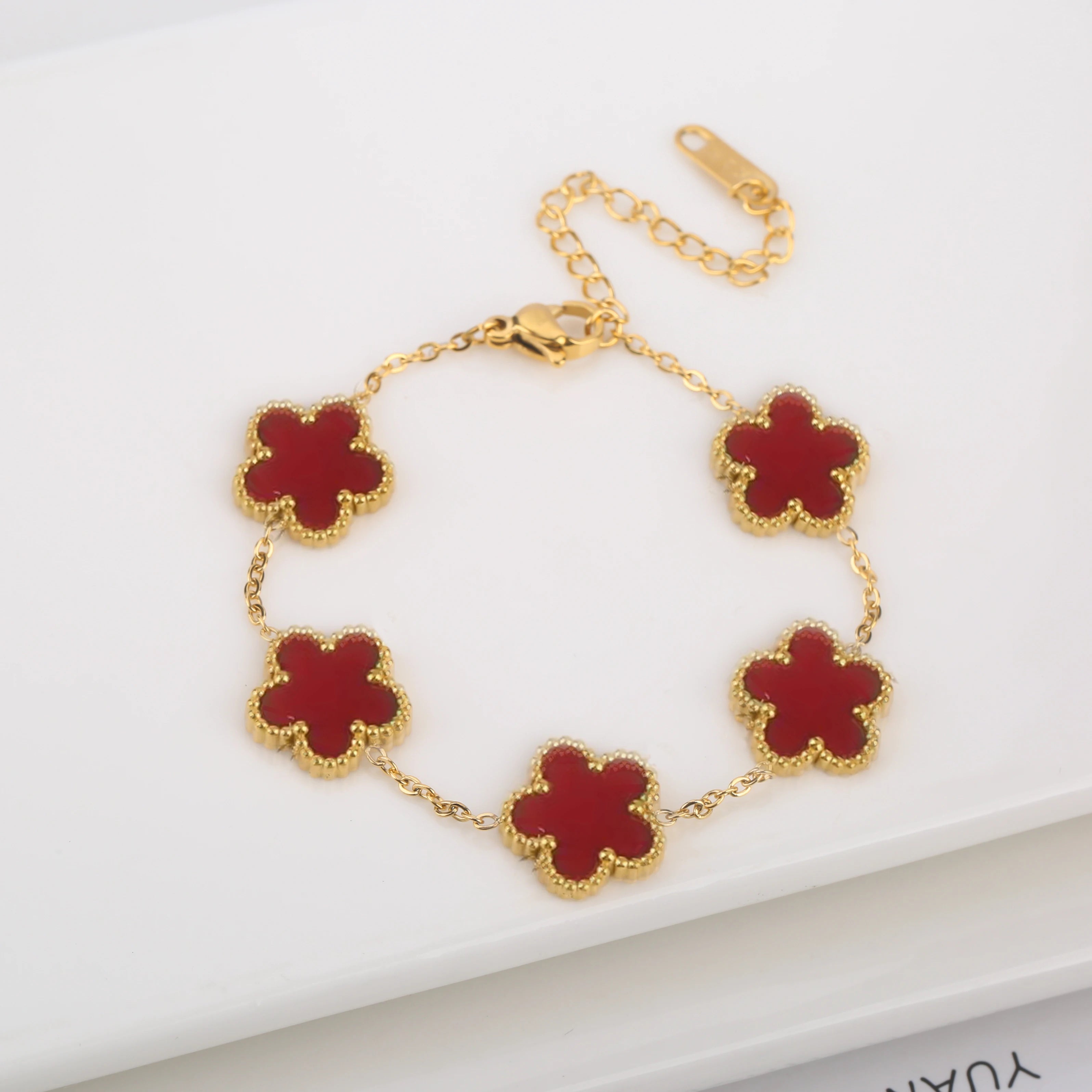 Stainless Steel Five-Leaf Flower Bracelet