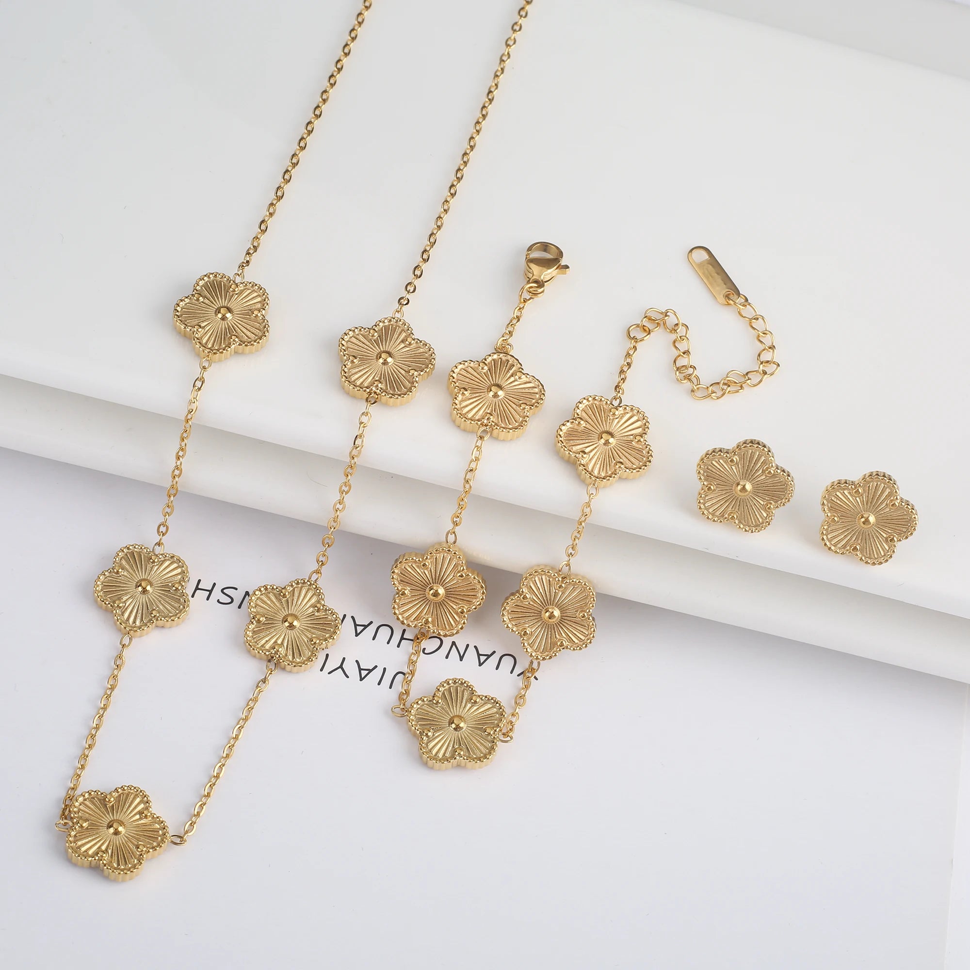 Stainless Steel Five-Leaf Flower Bracelet