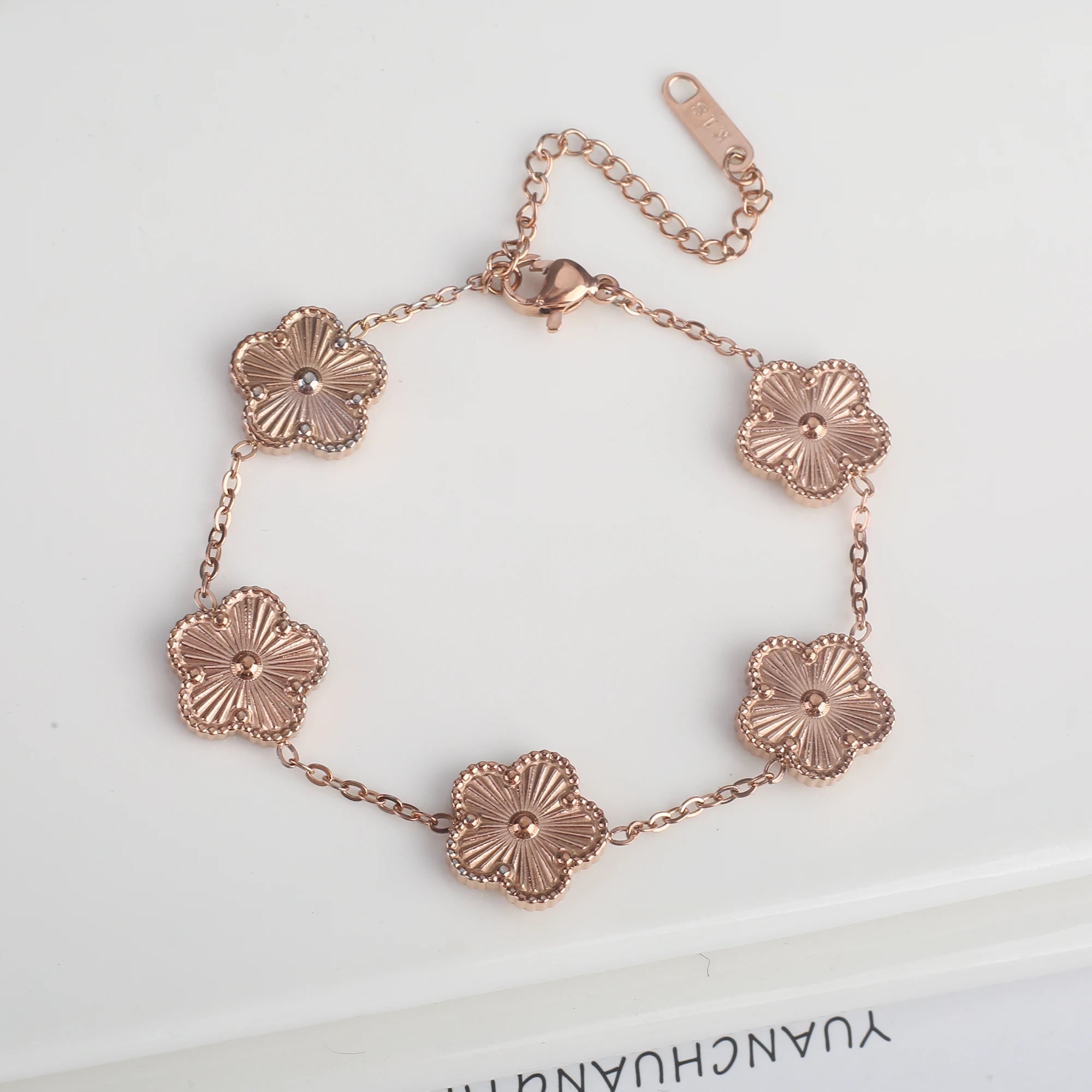 Stainless Steel Five-Leaf Flower Bracelet