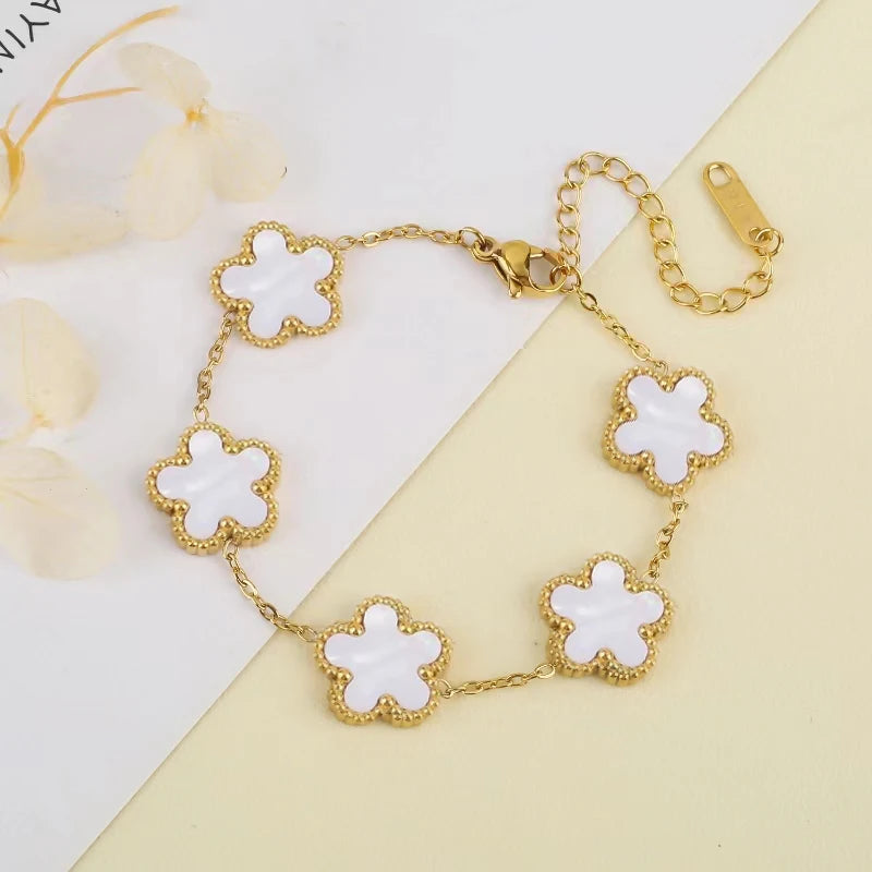 Stainless Steel Five-Leaf Flower Bracelet
