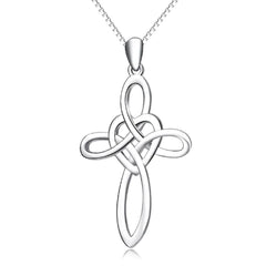 Elegant Heart Cross Silver Necklace