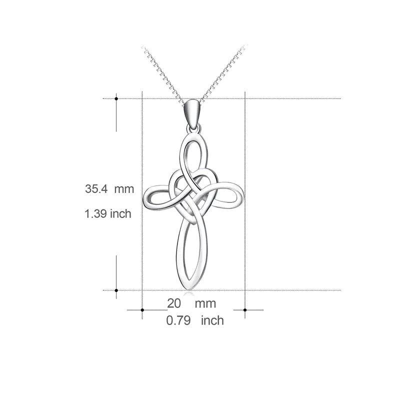 Elegant Heart Cross Silver Necklace